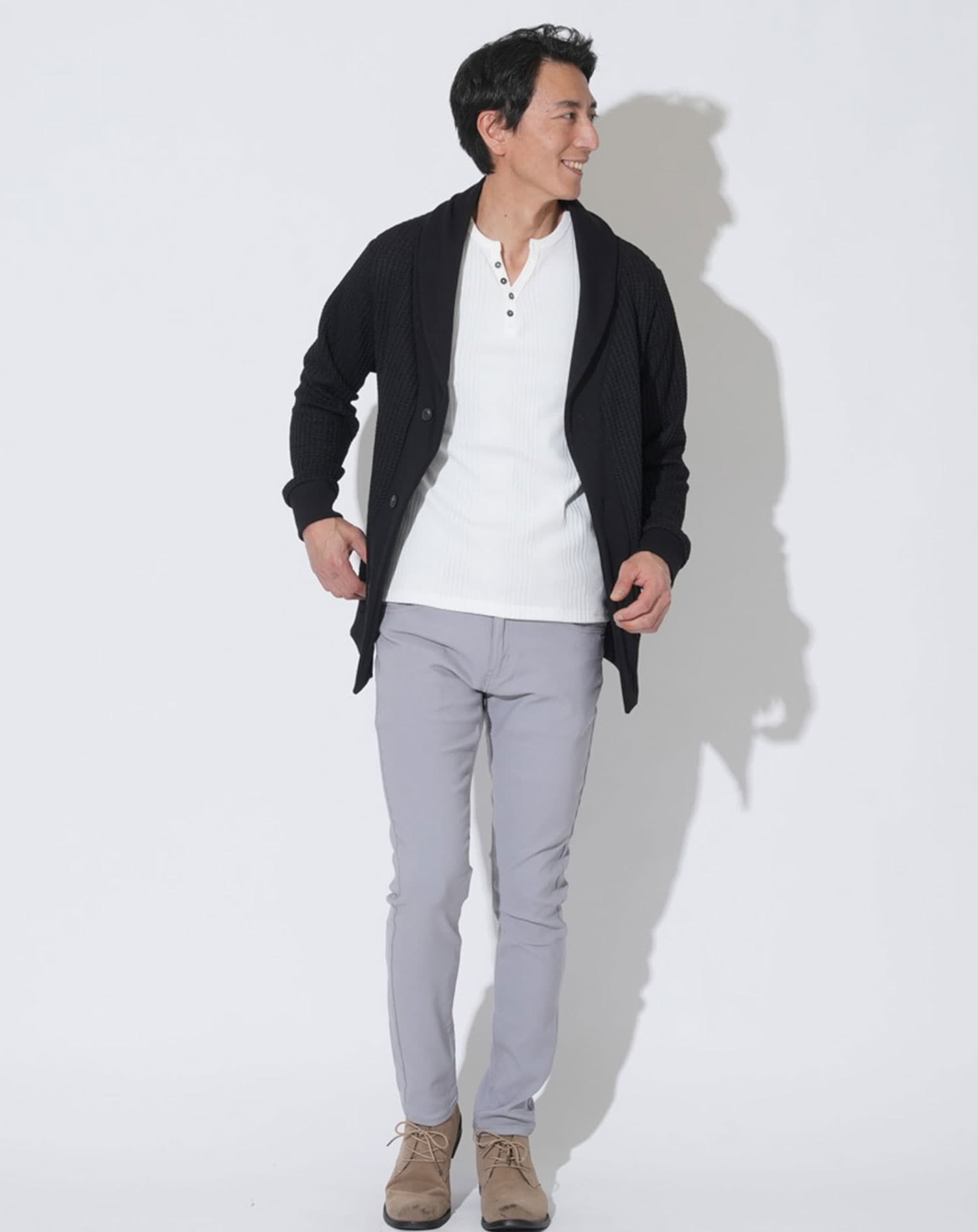 ワッフルショールカラーカーディガン