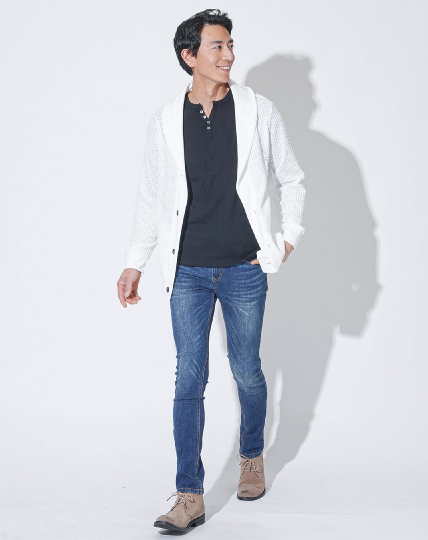 ワッフルショールカラーカーディガン