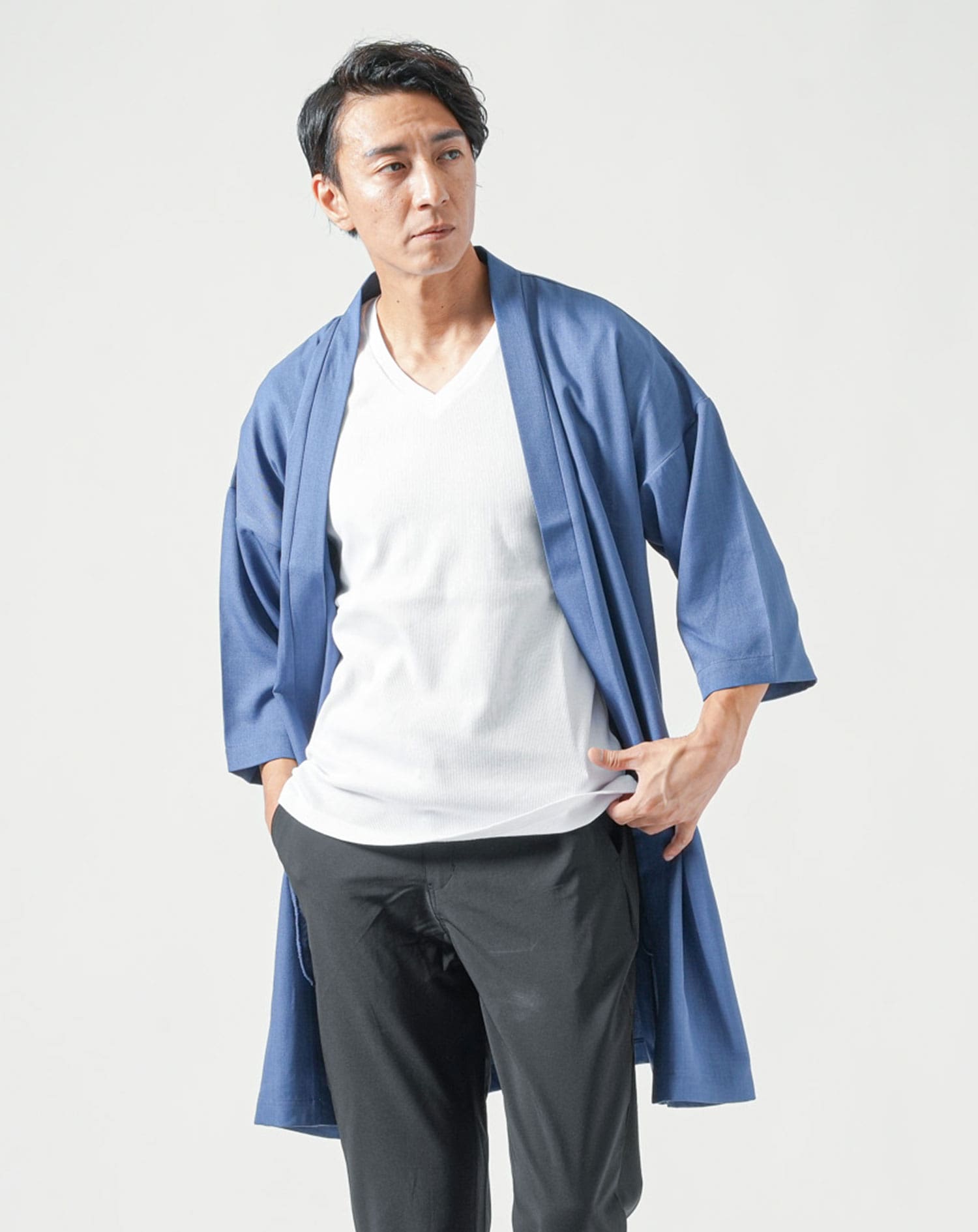 接触冷感オーバーサイズ7分袖ロングカーディガン カーディガン メンズ