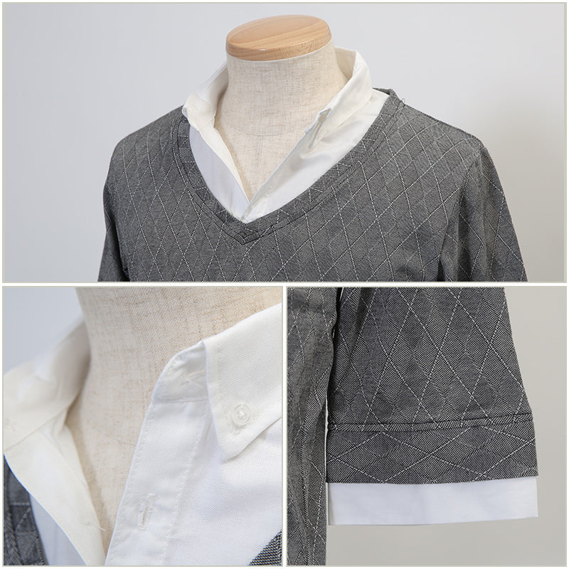 シャドーアーガイルフェイクレイヤード６分袖シャツ