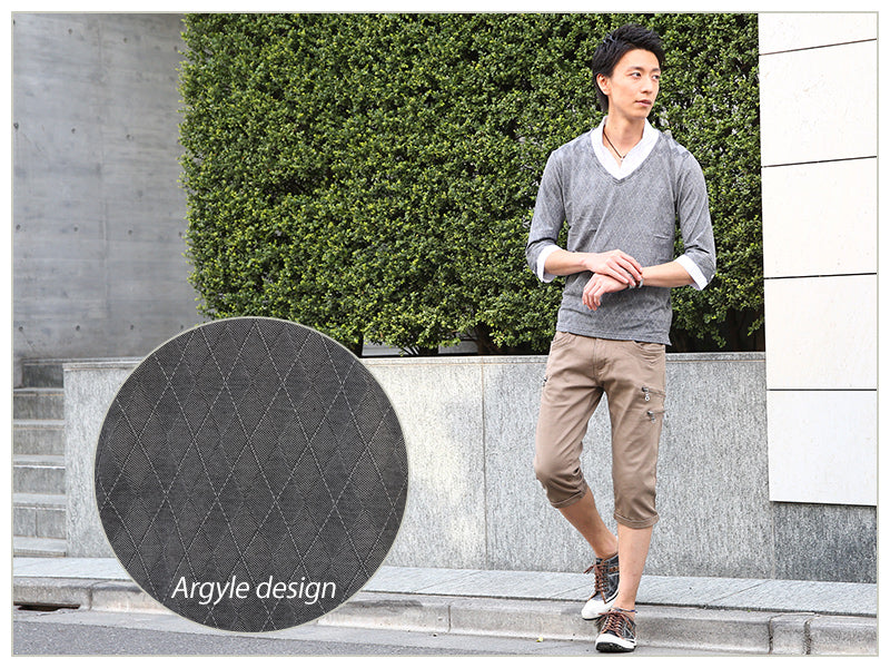 シャドーアーガイルフェイクレイヤード６分袖シャツ