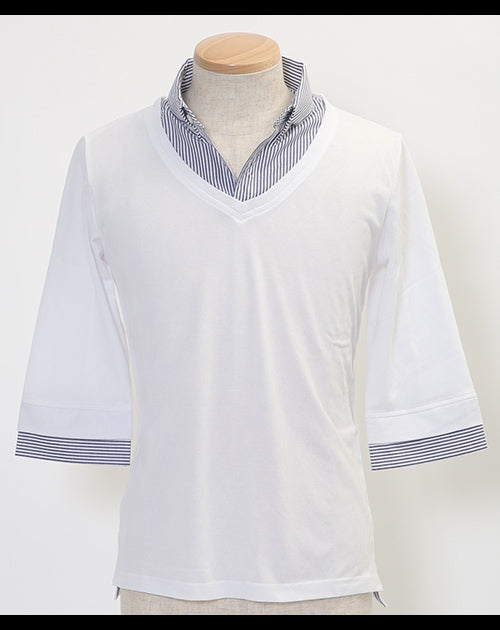 シャドーアーガイルフェイクレイヤード６分袖シャツ