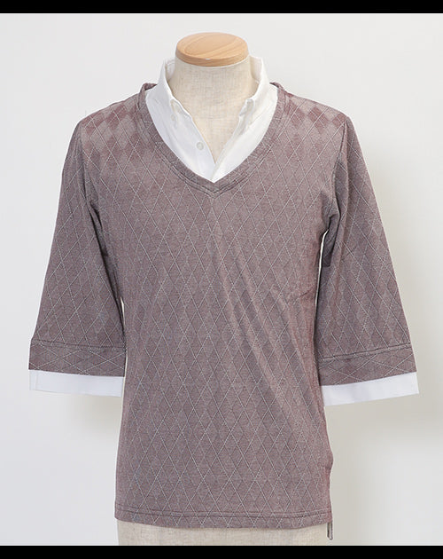 シャドーアーガイルフェイクレイヤード６分袖シャツ