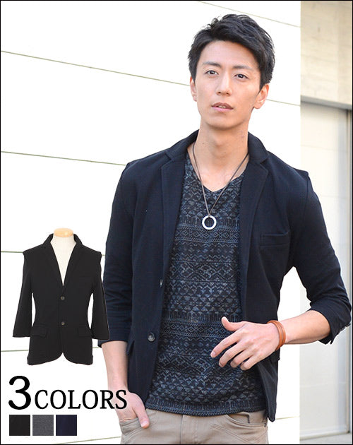 クールマックス素材鹿の子編み美シルエット７分袖テーラードジャケット