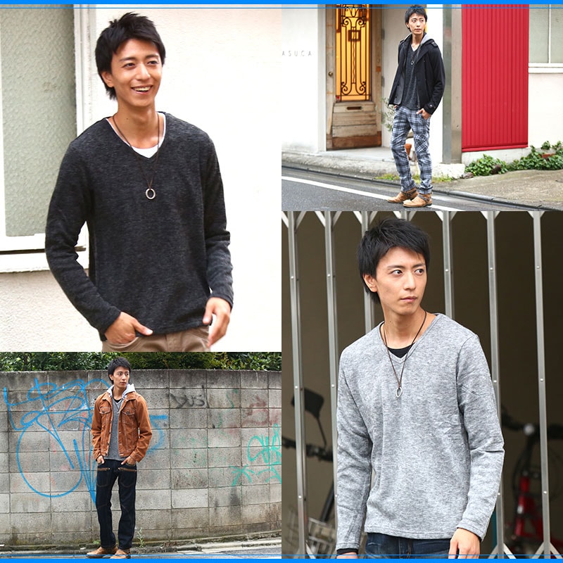 シャギー調ニット×長袖無地カットソー　2点セット
