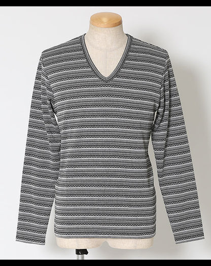 ジャガードデザインＶネック長袖カットソー