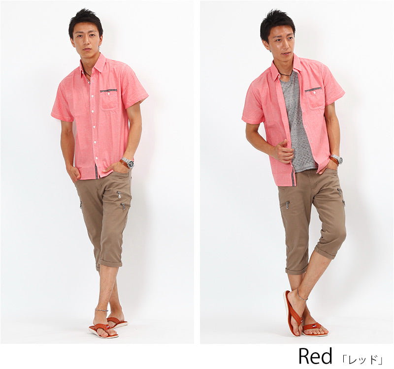 ネイティブデザイン前立てデザイン半袖シャツ