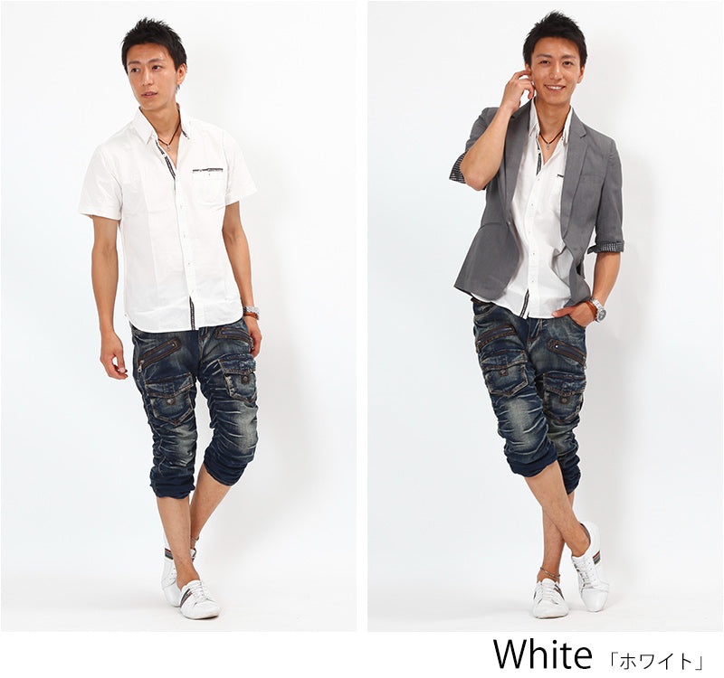 ネイティブデザイン前立てデザイン半袖シャツ