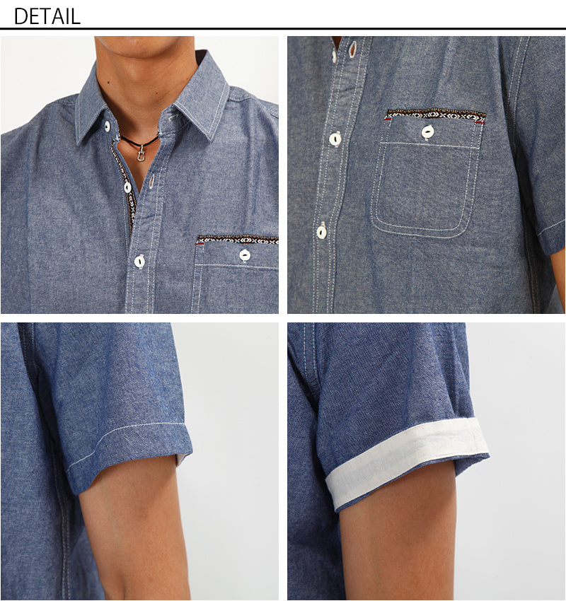 ネイティブデザイン前立てデザイン半袖シャツ