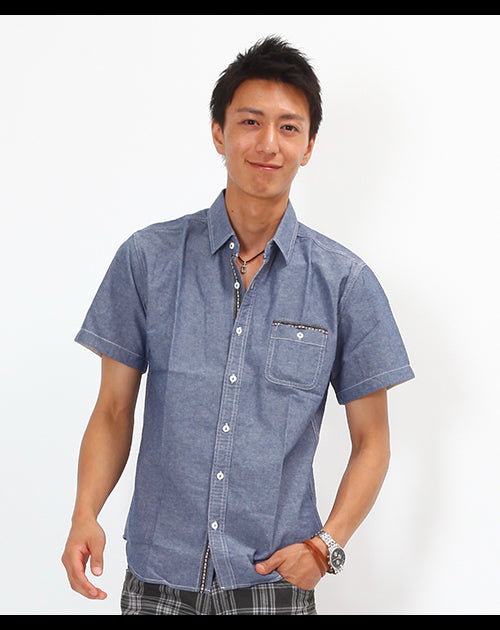 ネイティブデザイン前立てデザイン半袖シャツ