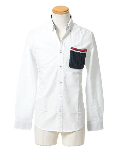 ニットポケットデザイン長袖シャツ