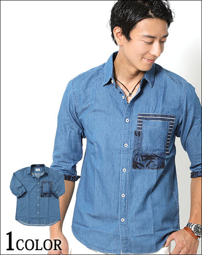 「セール品」デザインポケット７分袖シャツ