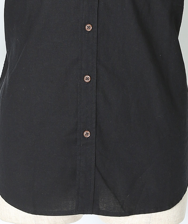 がっちり体型の方におすすめ麻混7分袖シャツ×半袖ボーダーTシャツ　2枚セット