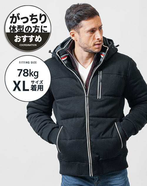 がっちり体型の方におすすめトリコロールデザインパイピング中綿ジャケット