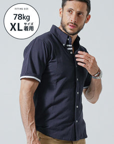 がっちり体型の方におすすめ鹿の子素材ラインデザイン前開き半袖ポロシャツ