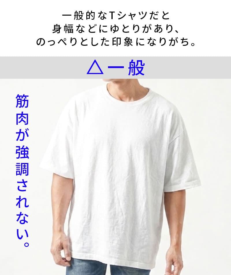 がっちり体型の方におすすめランダムテレコ半袖VネックTシャツ