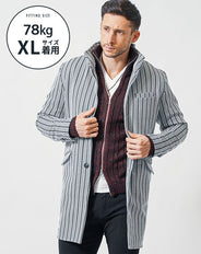 がっちり体型の方におすすめワイヤー入り長袖イタリアンスタンドカラーセミロングコート