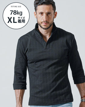 がっちり体型の方におすすめワイヤー入りイタリアンスタンドカラースキッパー７分袖ポロシャツ