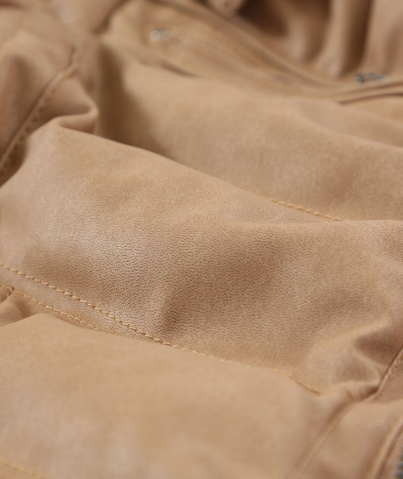 がっちり体型の方におすすめ湿式PUレザーファーフード付き中綿ダウンジャケット