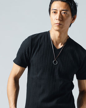 ランダムテレコ素材半袖VネックTシャツ