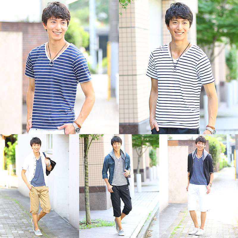 切り替えデザインボーダー半袖カットソー