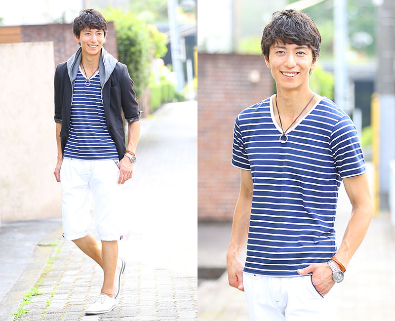 切り替えデザインボーダー半袖カットソー