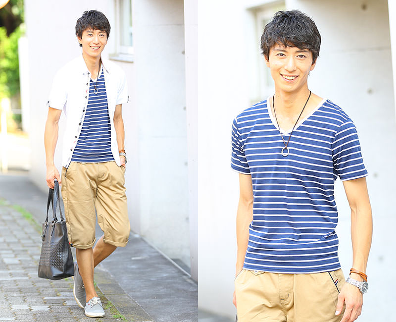 切り替えデザインボーダー半袖カットソー