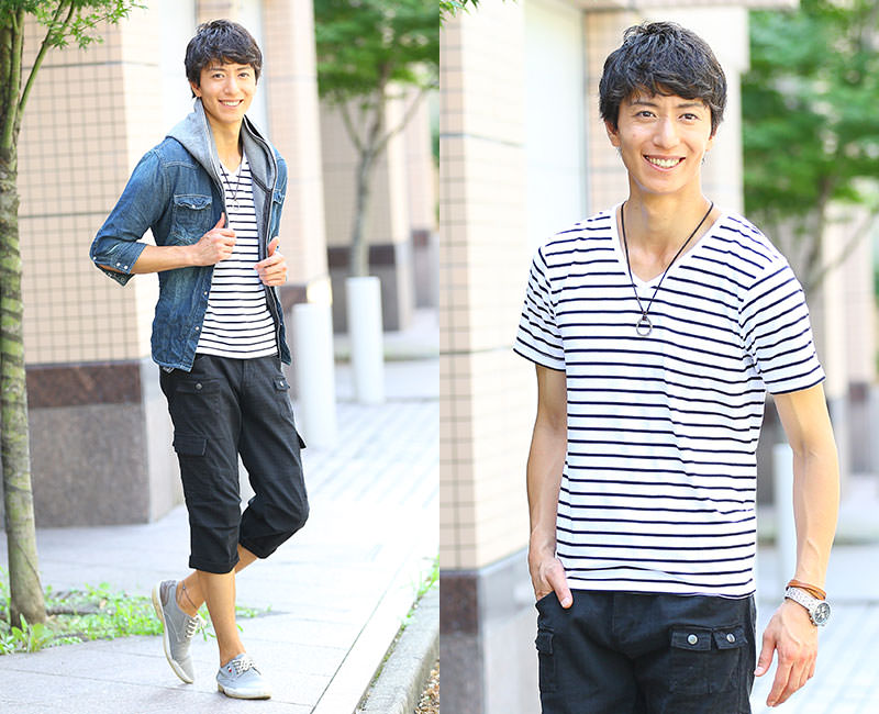 切り替えデザインボーダー半袖カットソー