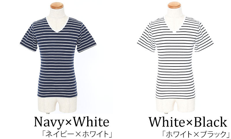 切り替えデザインボーダー半袖カットソー