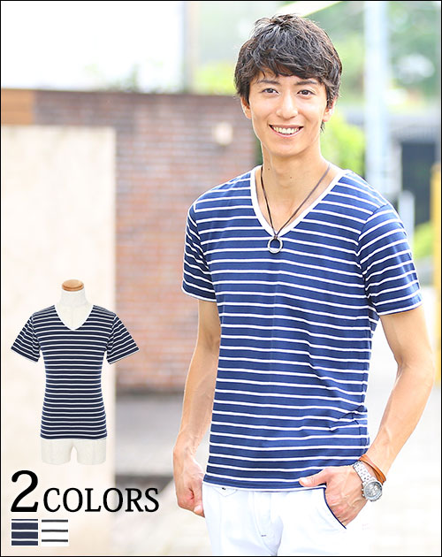 切り替えデザインボーダー半袖カットソー