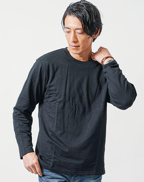 Tシャツ カットソー メンズ 長袖 裏起毛 防寒 暖かい ロンt 冬 おしゃれ 無地 コーデ 40代 50代 スリム 細身クルーネック 長袖