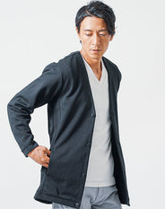 ポンチ素材長袖ノーカラーカーディガン