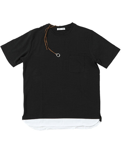 「セール品」フェイクレイヤードデザインTシャツ×ダブルリングネックレス　２点セット