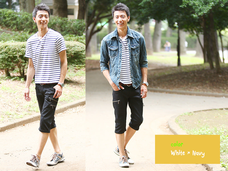 半袖Vネックボーダーカットソー