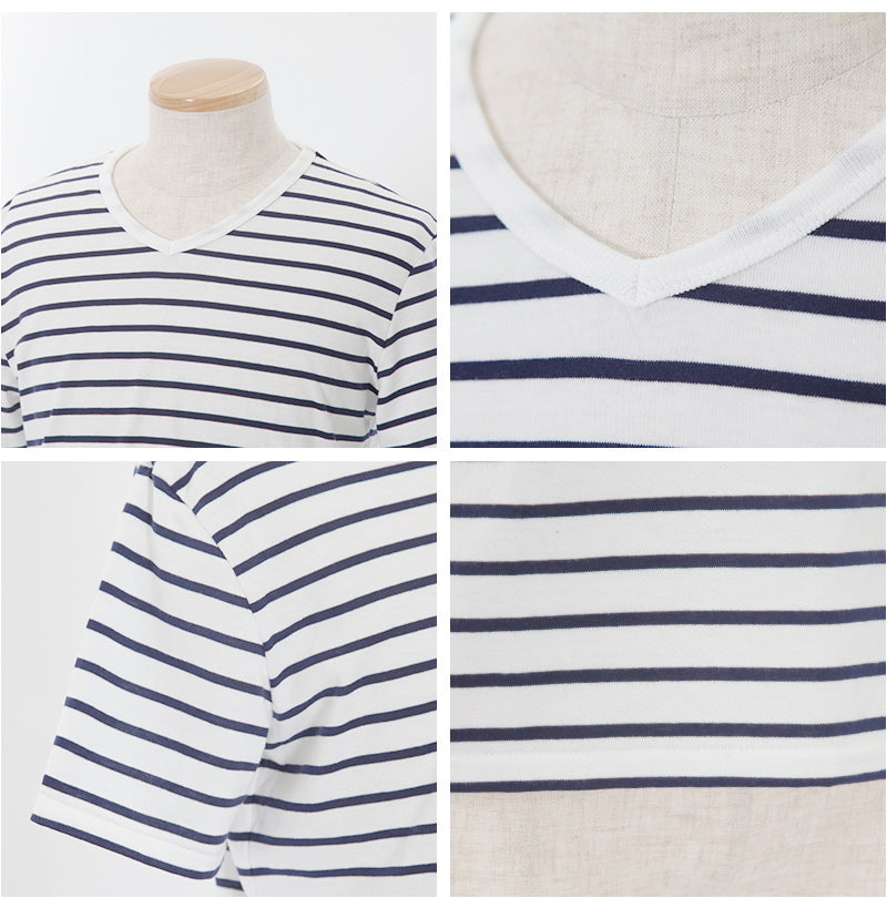 半袖Vネックボーダーカットソー