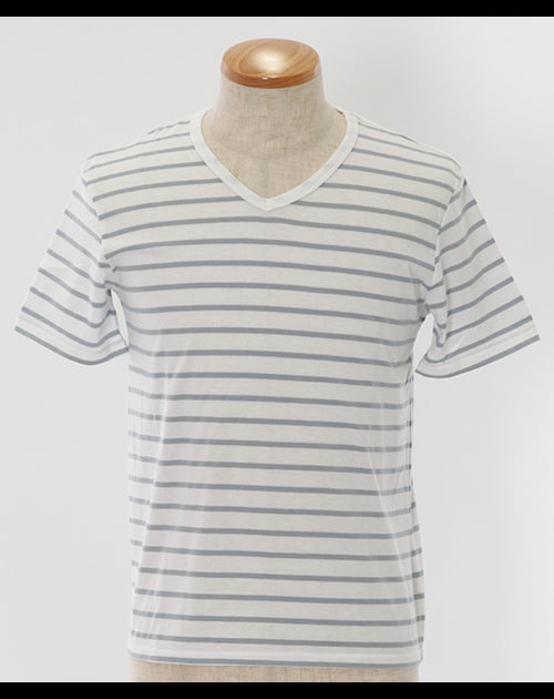 半袖Vネックボーダーカットソー