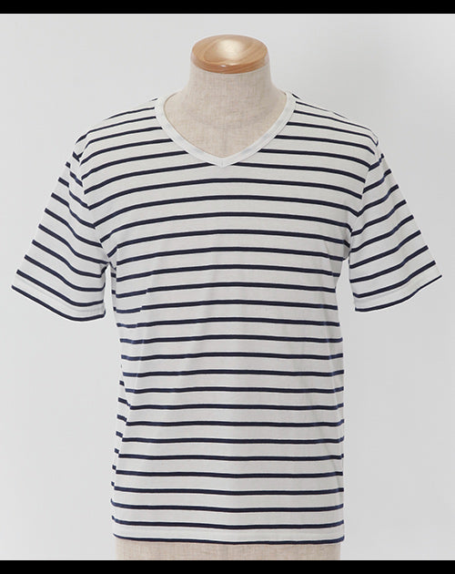 半袖Vネックボーダーカットソー