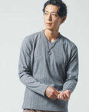 ランダムテレコ素材Vネック長袖Tシャツ