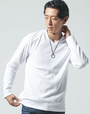 ランダムテレコ素材Vネック長袖Tシャツ