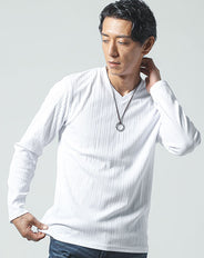 ランダムテレコ素材Vネック長袖Tシャツ