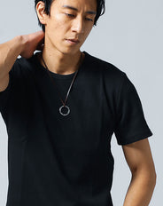 ワッフル素材ラウンドネックシンプルTシャツ