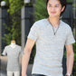 ワッフル素材杢デザインVネックTシャツ