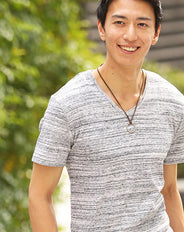 (118) 美シルエット杢デザインVネック半袖カットソー