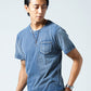 インディゴ染め半袖クルーネックコットンＴシャツ