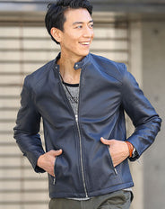 PUレザーシングルライダースジャケット