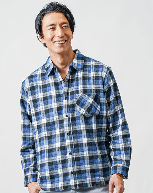 ネルシャツ青色赤色チェックシャツ