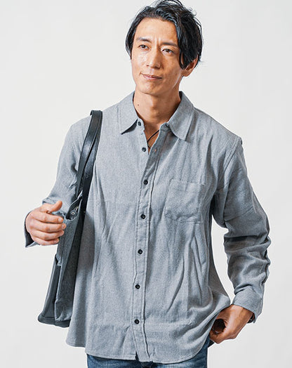 レギュラーカラー・バンドカラーオーバーサイズフランネル長袖シャツ