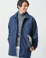 テックウールステンカラーセミロングコート