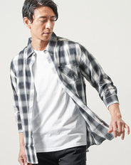 平織り7分袖オンブレチェックシャツ