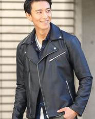 PUレザーダブルライダースジャケット